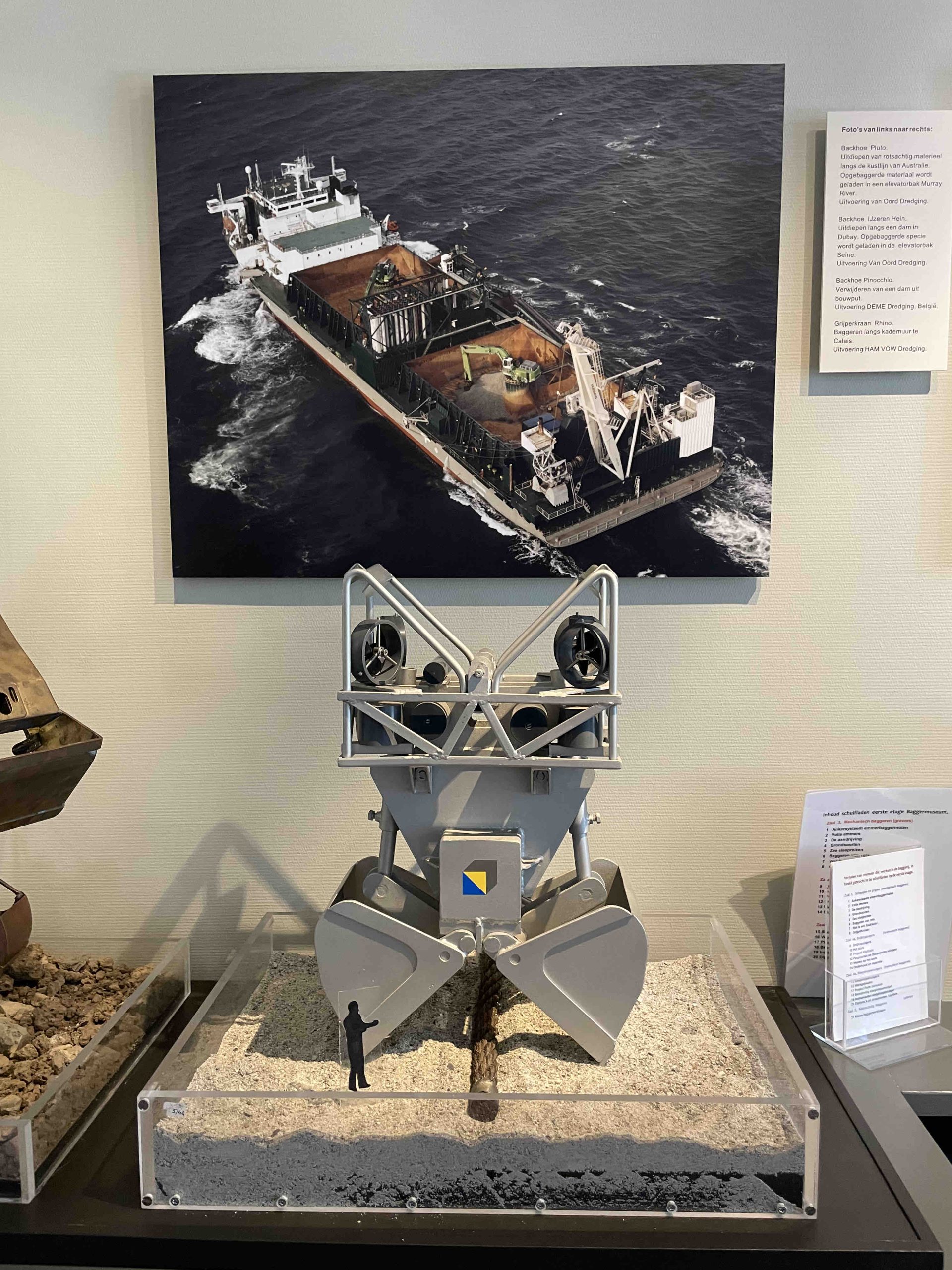 Contemporary and massive dredge boat. Photo by Henrik Ernstson of collections at Nationaal Baggermuseum, Sliedrecht, The Netherlands, May 2022.